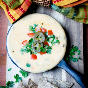 skillet of white queso dip