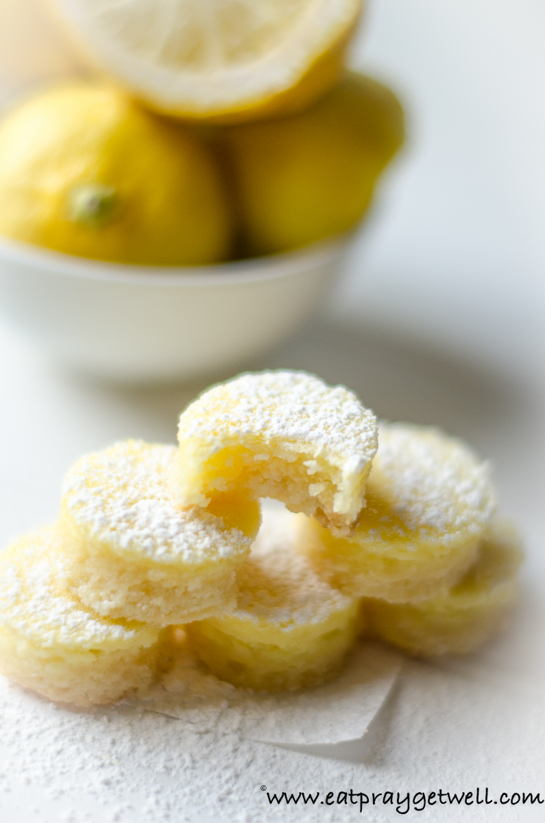 Close up of Lemon Bites with Powdered Sugar On Top